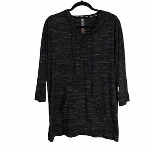RBX Black Marled Lace-Up Tunic Pullover